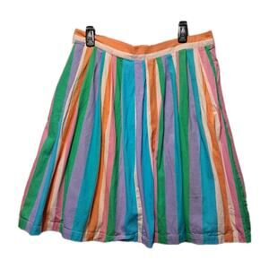 Mod Cloth Vertical Pastel Rainbow Pleated 100 % Cotton Midi Swing Skirt XL
